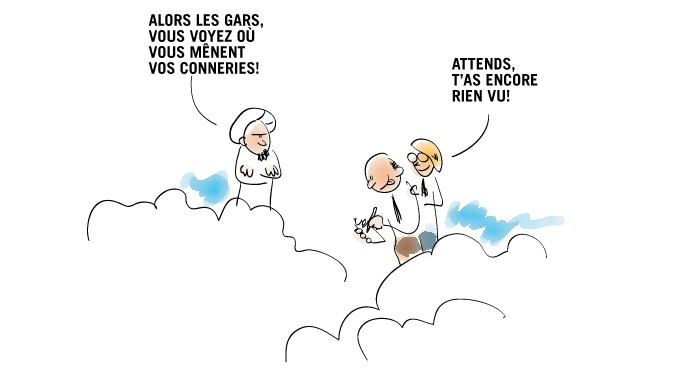 Cabu et Wolinski se présentent devant le prophète